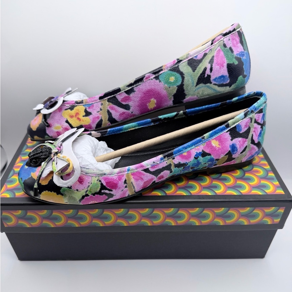Kurt Geiger Leather Eagle Floral Ballet Flats size 7.5 women’s NIB
